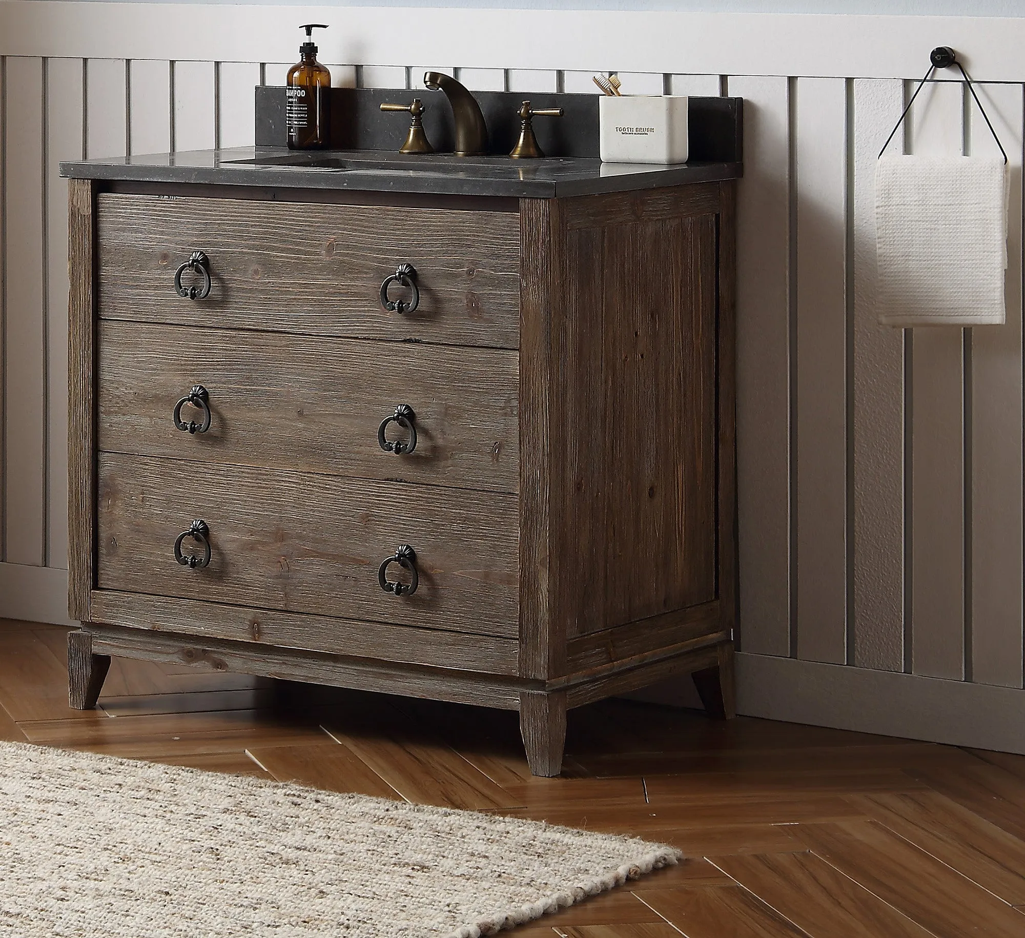 36" Motley Rustic Fir Bath Vanity with Moon Stone Marble Top