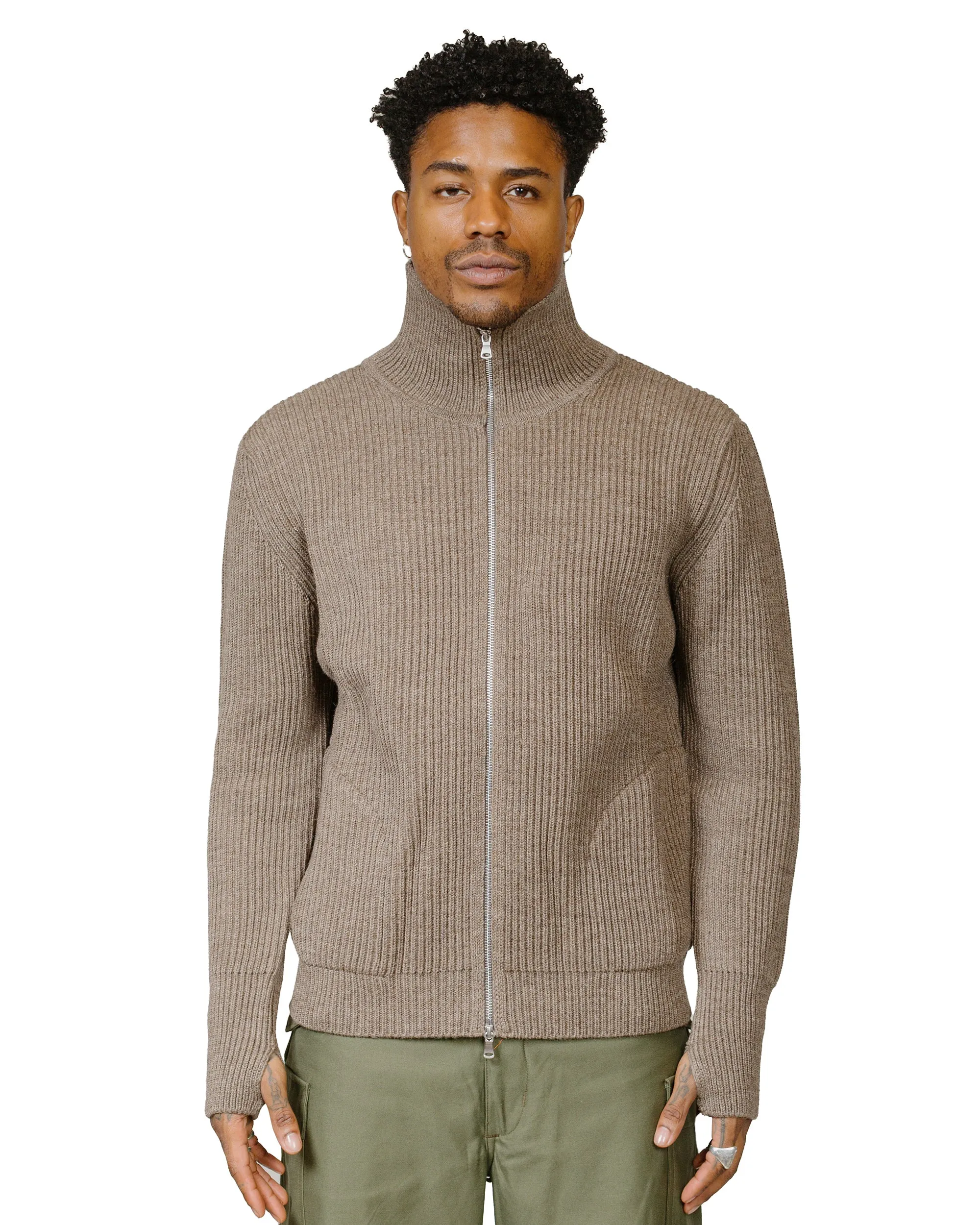 Andersen-Andersen Navy Full-Zip Pockets Natural Taupe