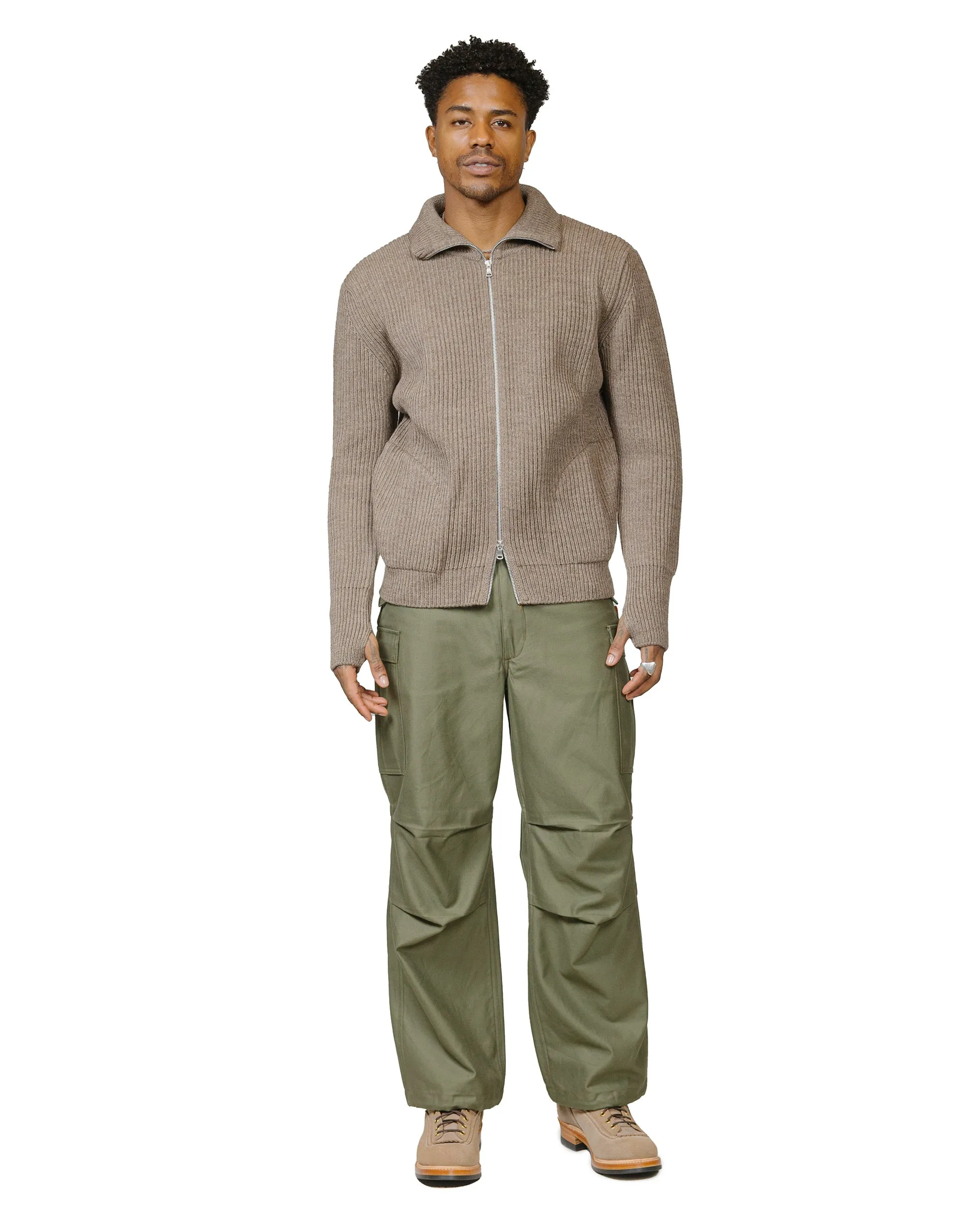 Andersen-Andersen Navy Full-Zip Pockets Natural Taupe