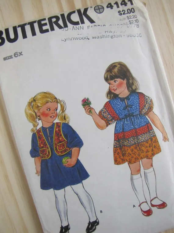 Butterick 4141 Children's Loose Fitting Vest and Dress Vintage