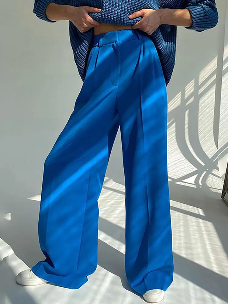 Button High Waist Wide Leg Pants