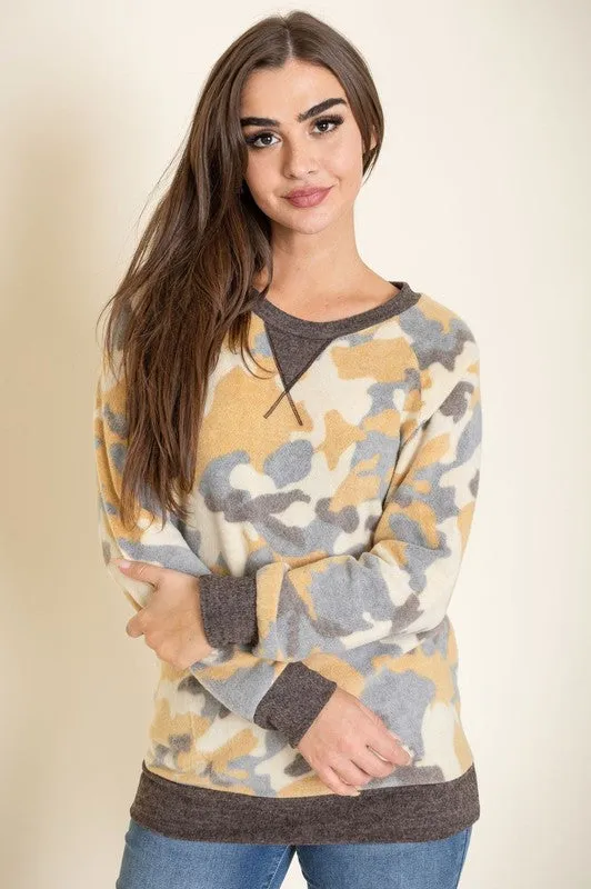 Camo Raglan V Stitch Brushed Pullover