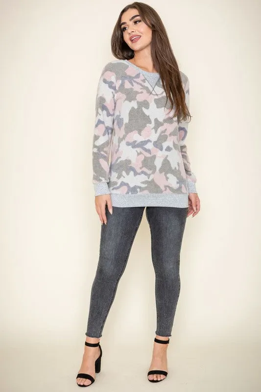 Camo Raglan V Stitch Brushed Pullover