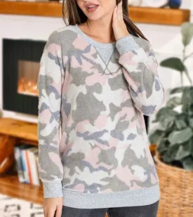 Camo Raglan V Stitch Brushed Pullover