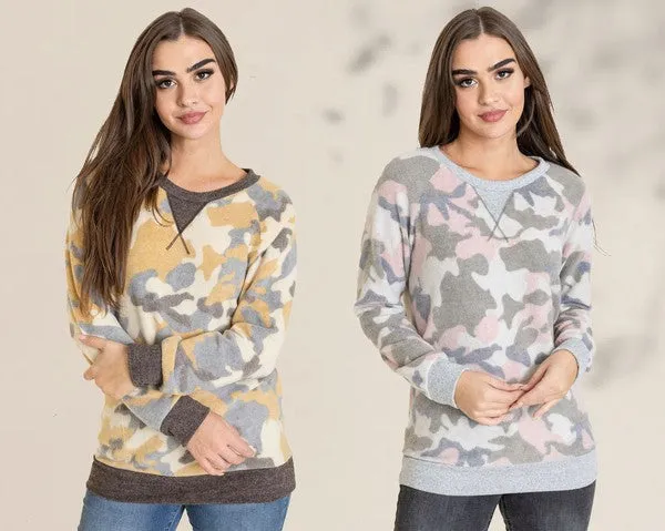 Camo Raglan V Stitch Brushed Pullover