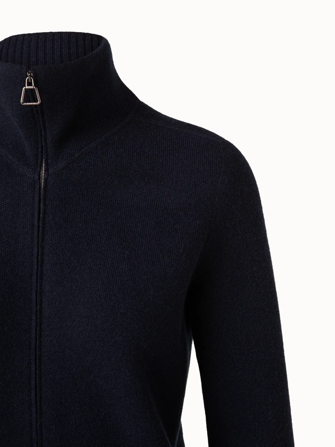 Cashmere Piqu Knit Zip Cardigan