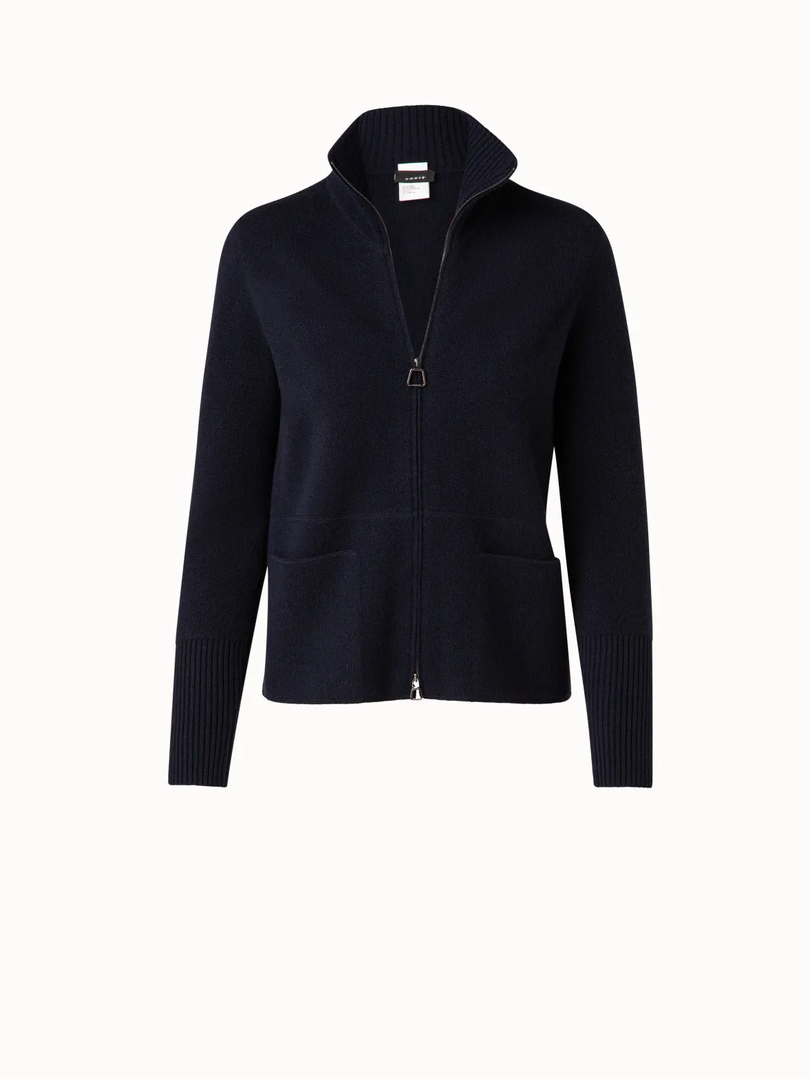 Cashmere Piqu Knit Zip Cardigan