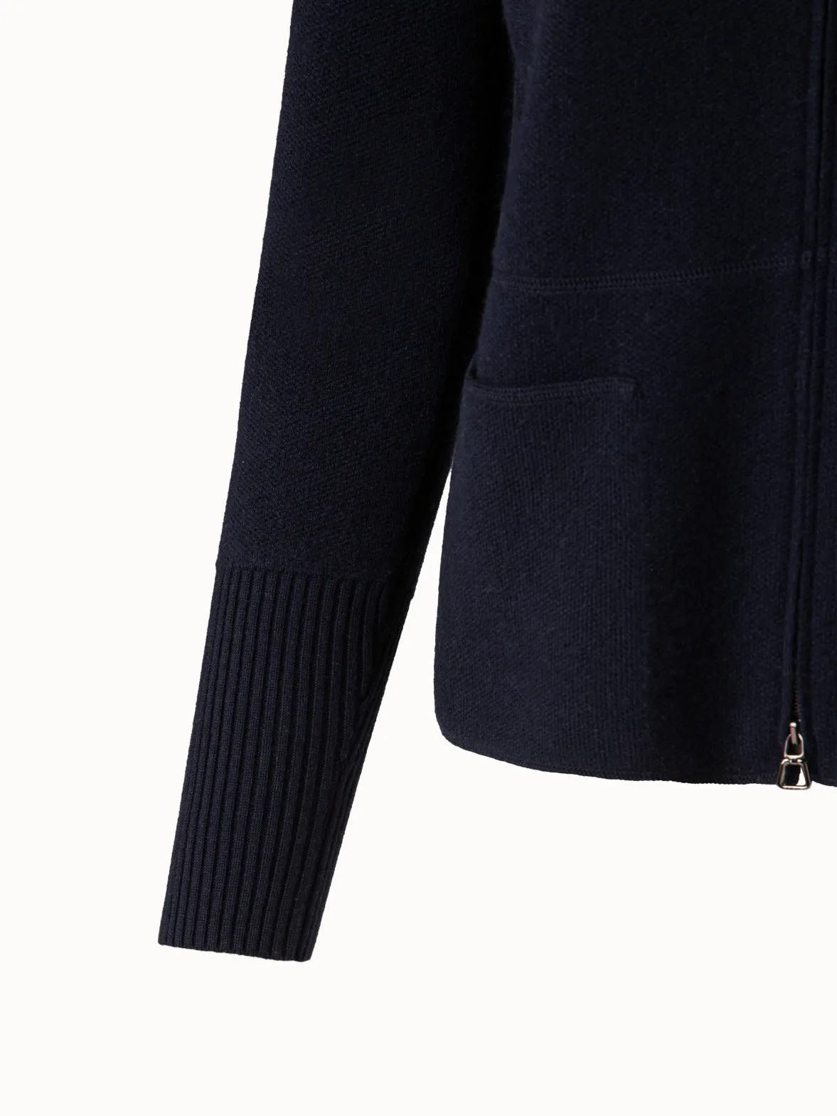 Cashmere Piqu Knit Zip Cardigan