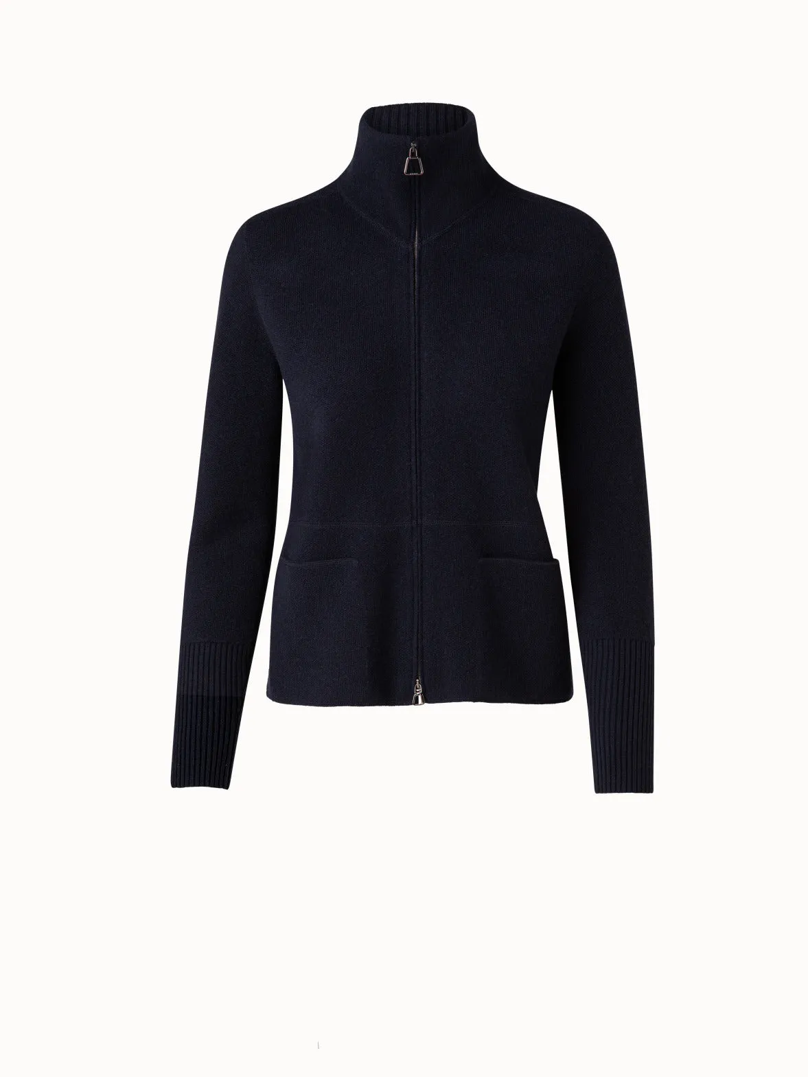 Cashmere Piqu Knit Zip Cardigan