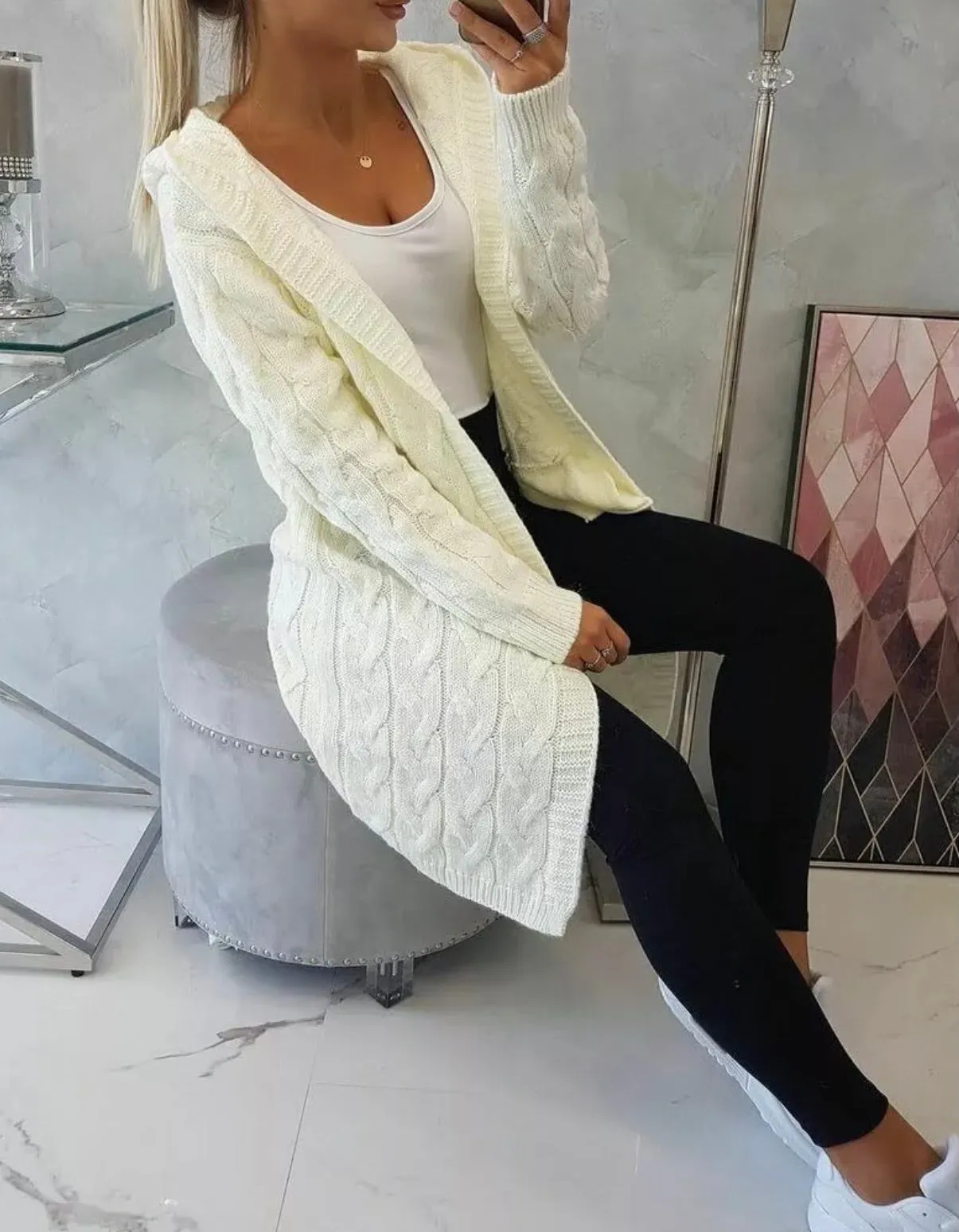Cat - chunky cable knit cardigan - cream