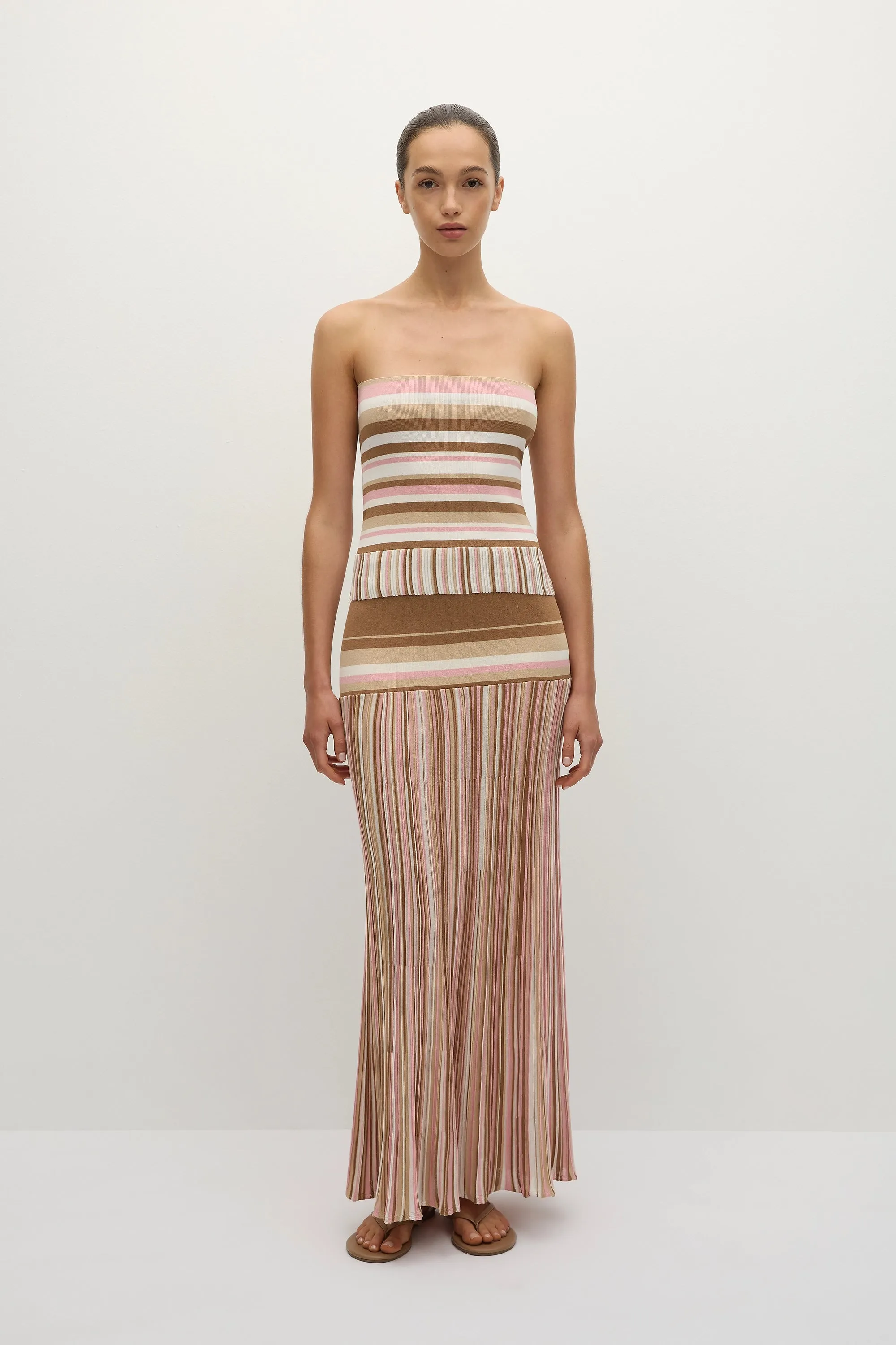 Citara Strapless Top Puce Sepia Stripe