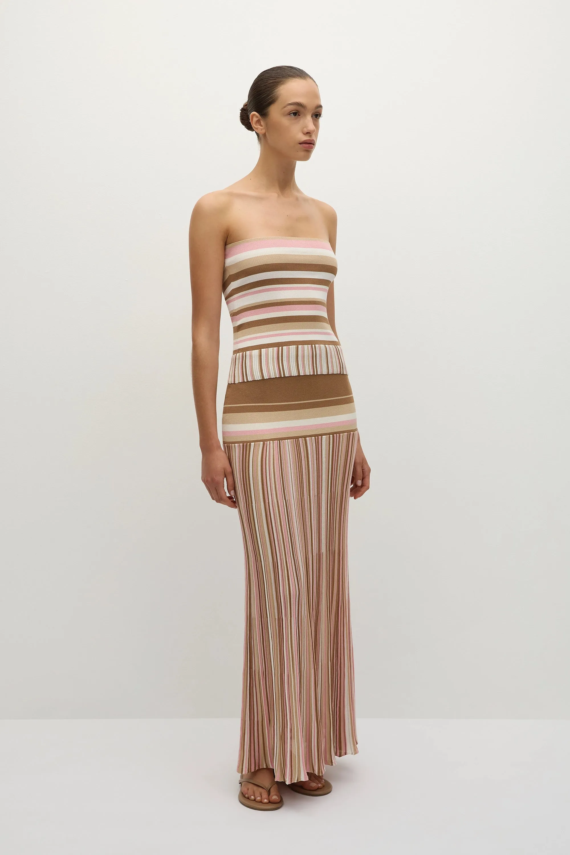 Citara Strapless Top Puce Sepia Stripe