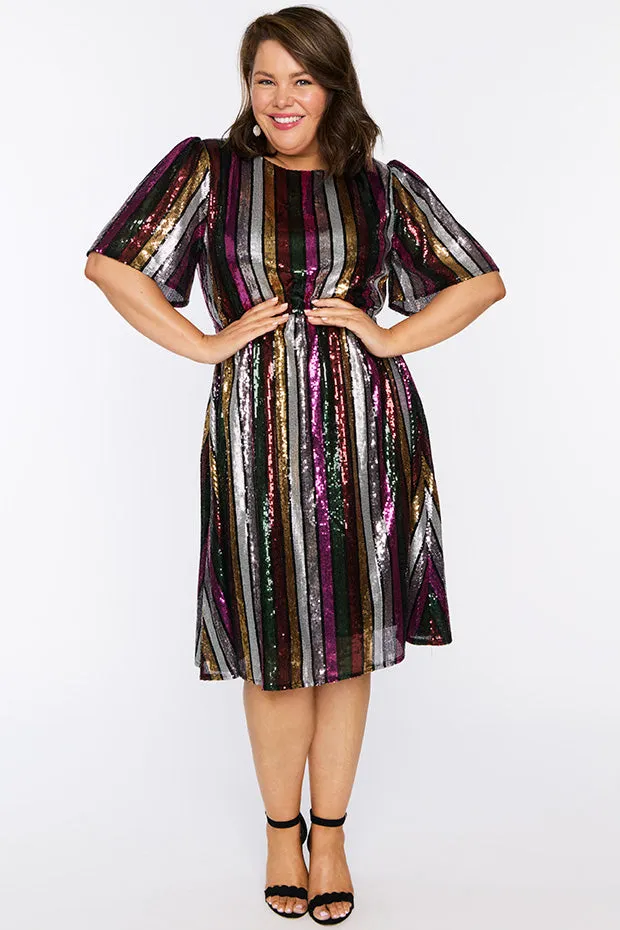 Clare Berry Stripe Sequin Dress