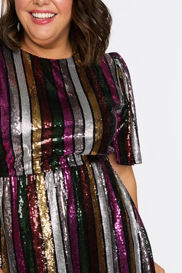 Clare Berry Stripe Sequin Dress