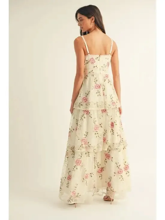Embroidered Lace Midi Dress