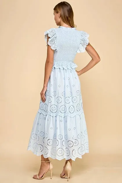 Eyelet Lace Scalloped Midi Dress