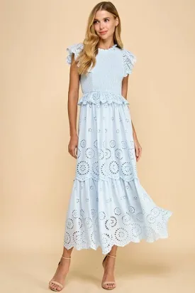 Eyelet Lace Scalloped Midi Dress