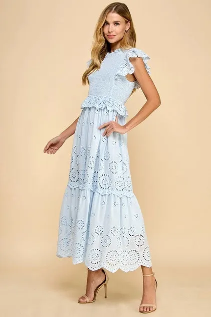 Eyelet Lace Scalloped Midi Dress