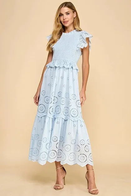 Eyelet Lace Scalloped Midi Dress