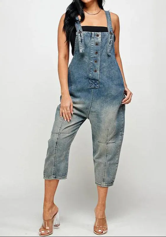Fashion Casual Siamese Suspender Jeans