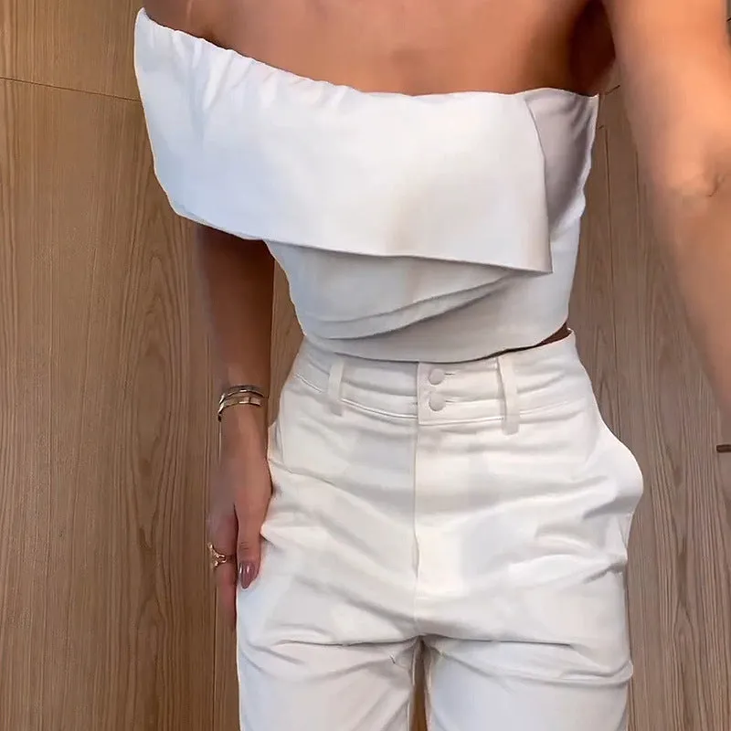 Fashion Off-Shoulder Short Top Pocket Skinny Pants