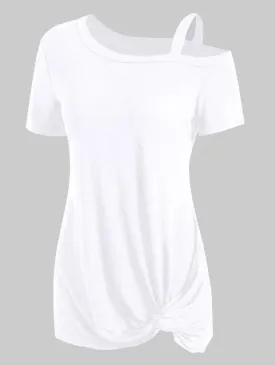 Fashion Sleeve Skew Neck Knotted Tee