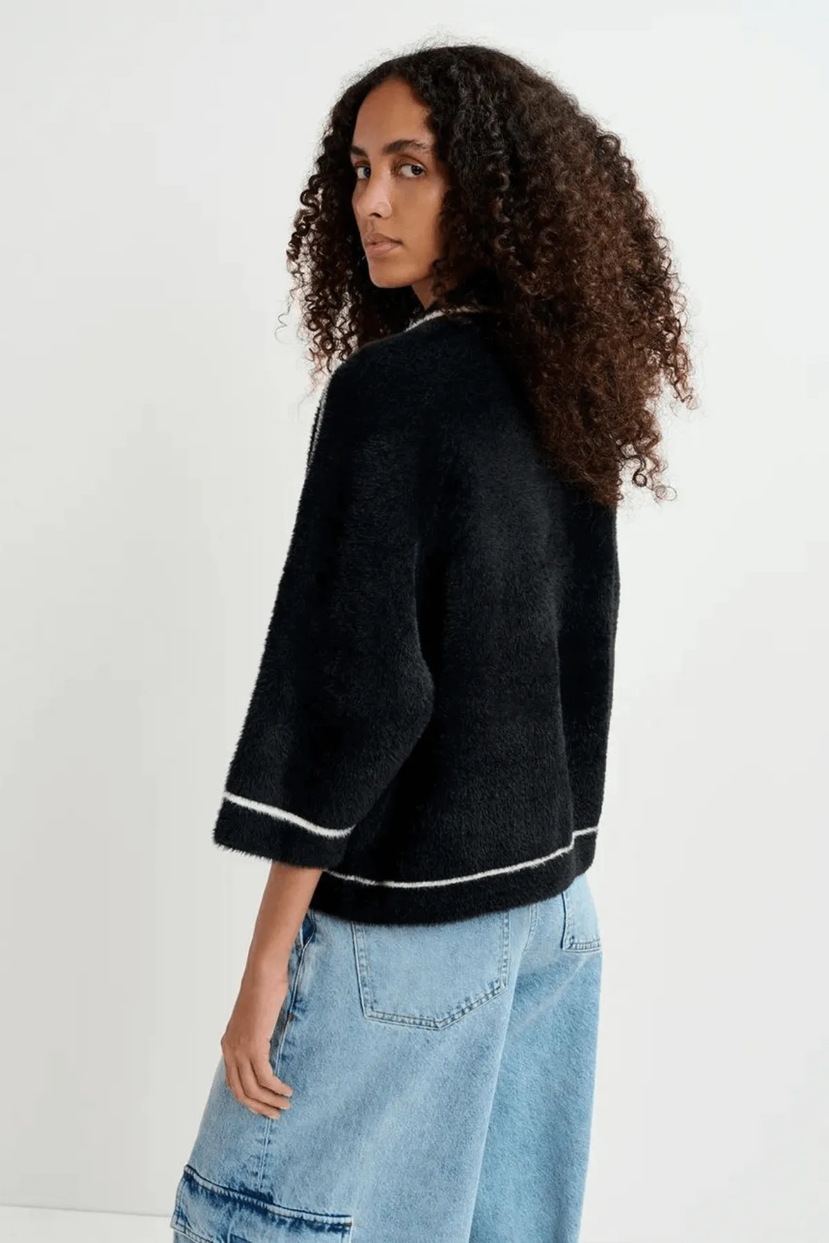 GALENA FURRY KNITTED JACKET BLACK