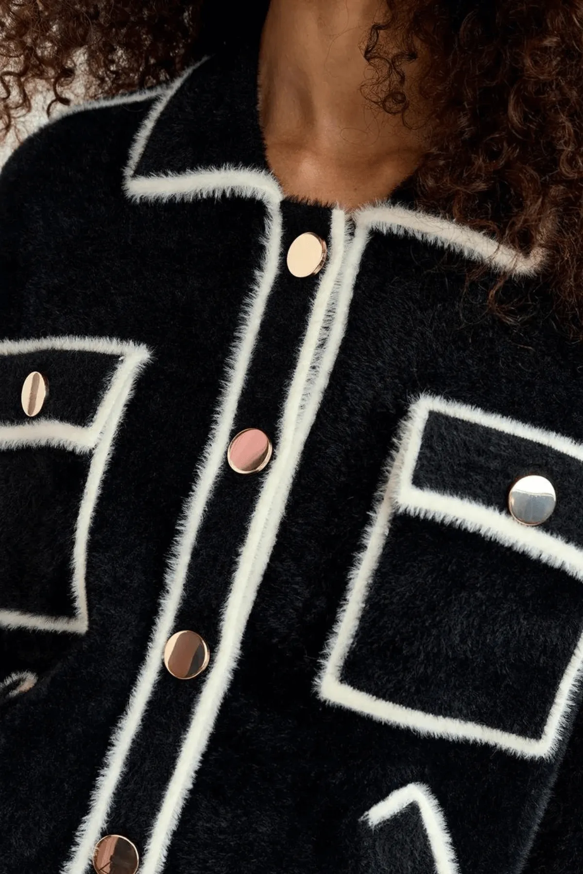 GALENA FURRY KNITTED JACKET BLACK