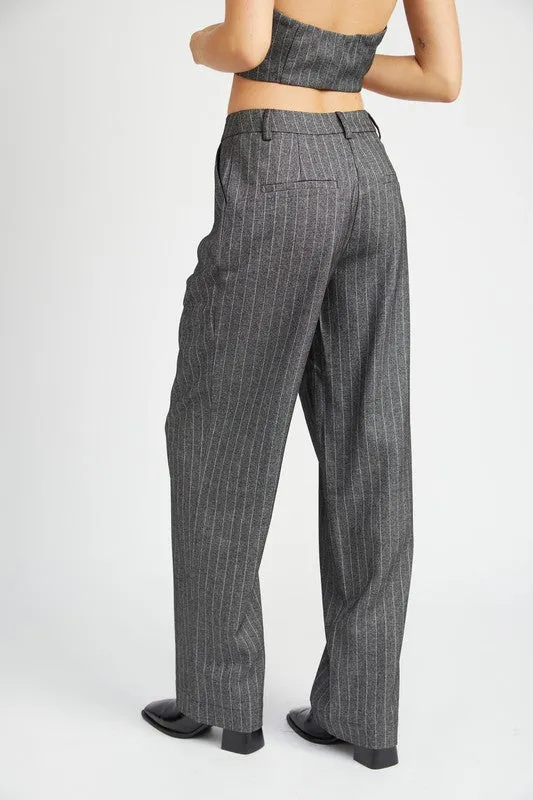 Hot Girl Boss Lady Loose Fit Pinstripe Pants In Charcoal
