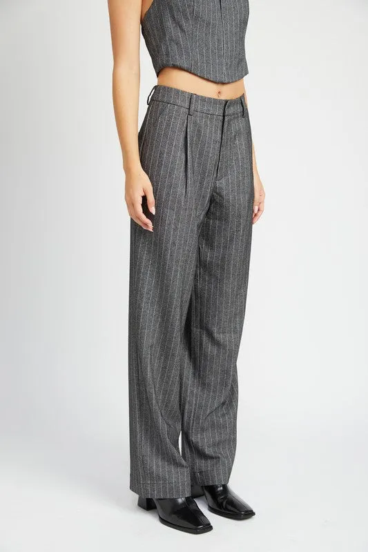 Hot Girl Boss Lady Loose Fit Pinstripe Pants In Charcoal