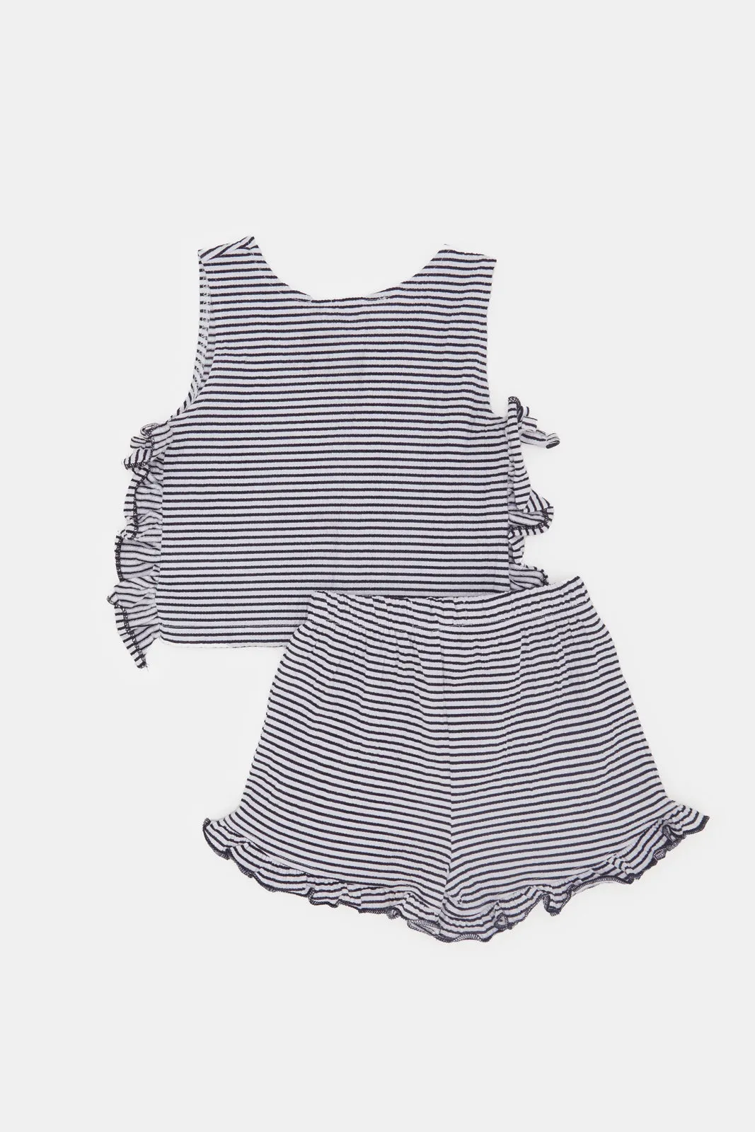 Infant Girls Black And White Striped Casual Set (2 Piece)