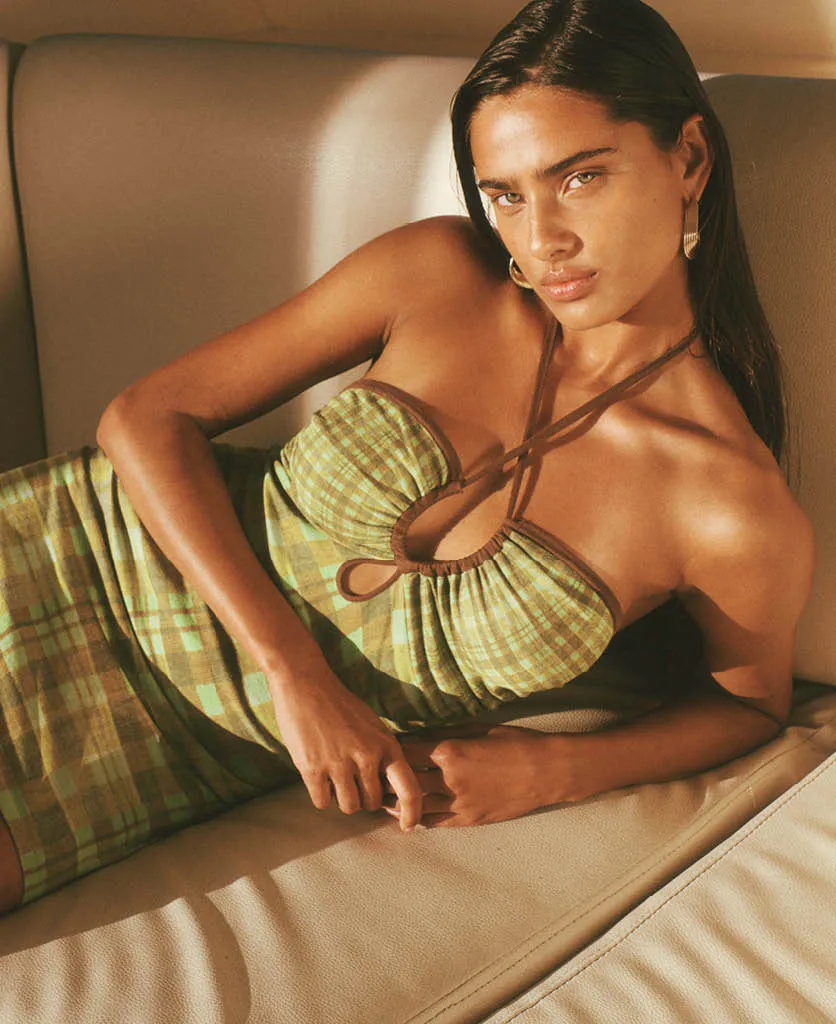 ISOLA CHECK HALTER DRESS