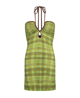 ISOLA CHECK HALTER DRESS