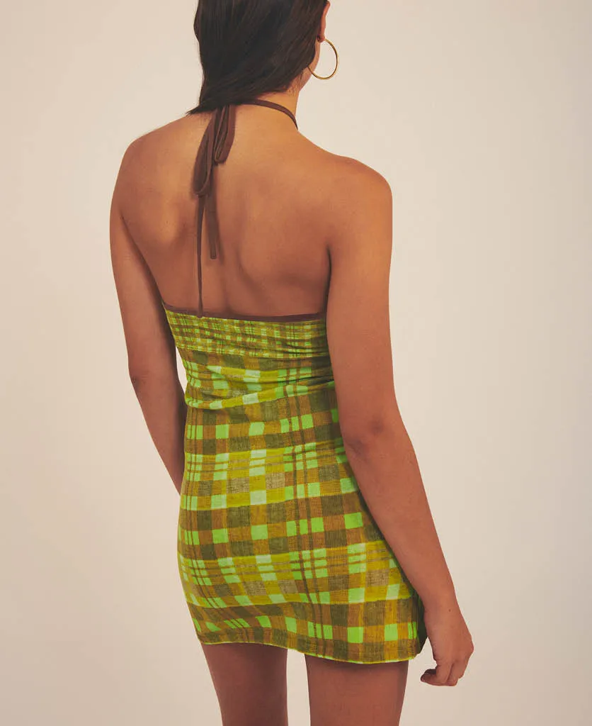 ISOLA CHECK HALTER DRESS