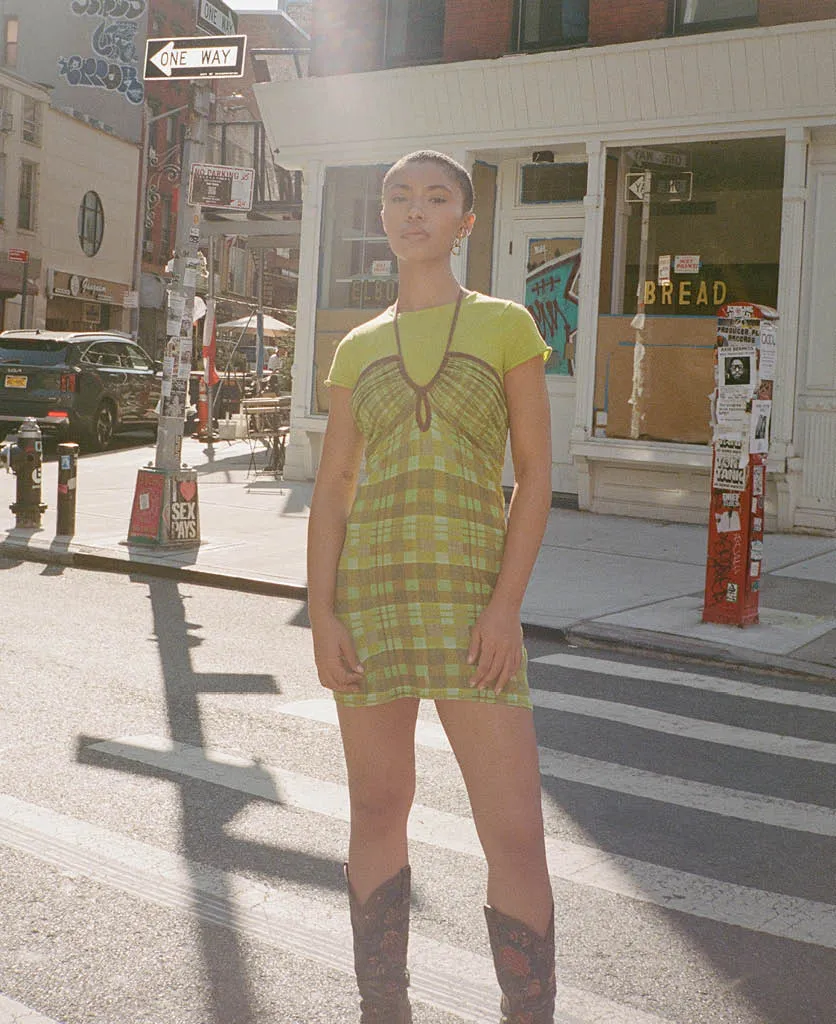 ISOLA CHECK HALTER DRESS