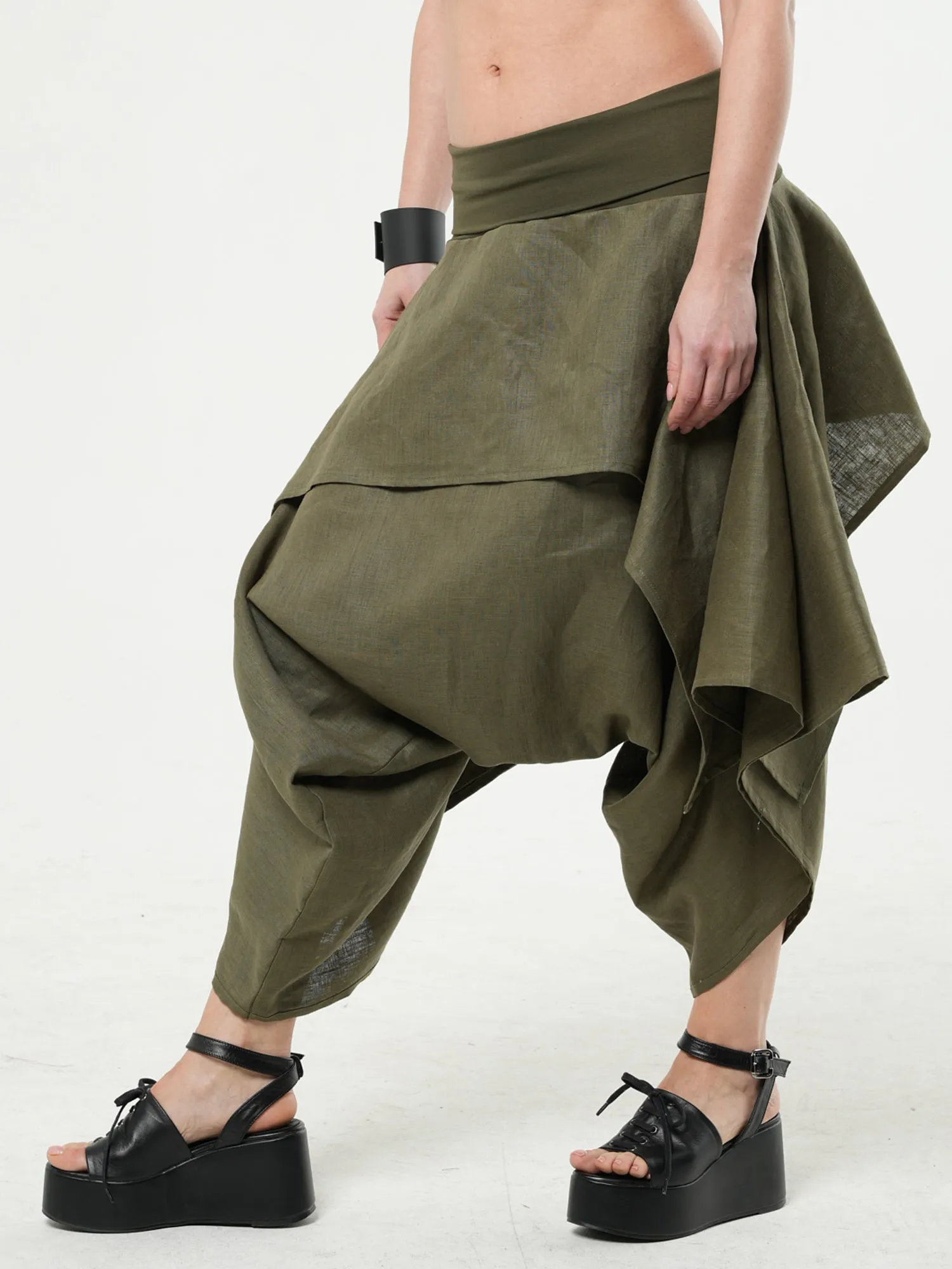 Linen Skirt Pants In Khaki