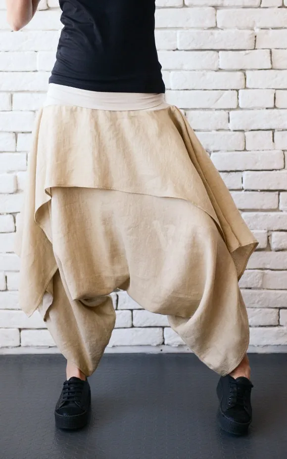 Linen Skirt Pants In Khaki