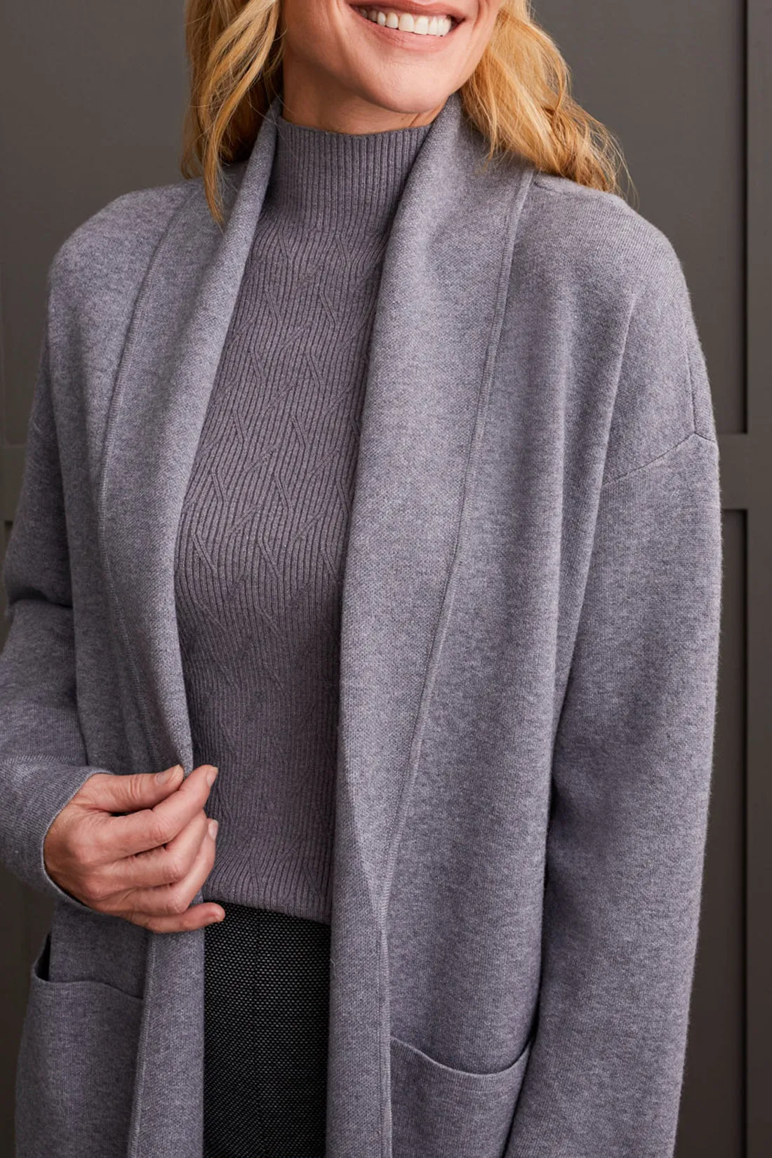 Long Sleeve Coatigan with Pockets
