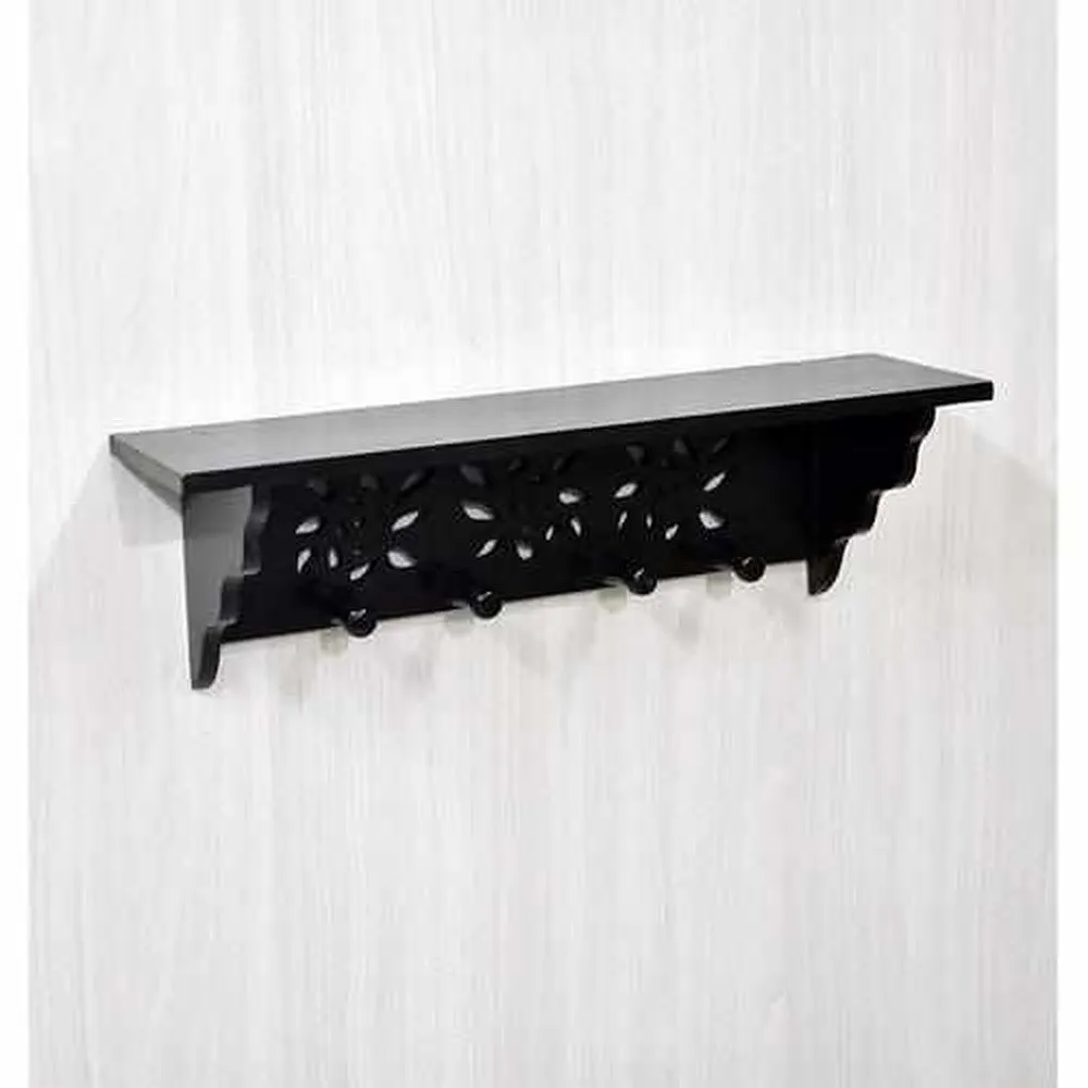 MDF Wall Shelf with Hooks Clothes Hanging Storage Rack