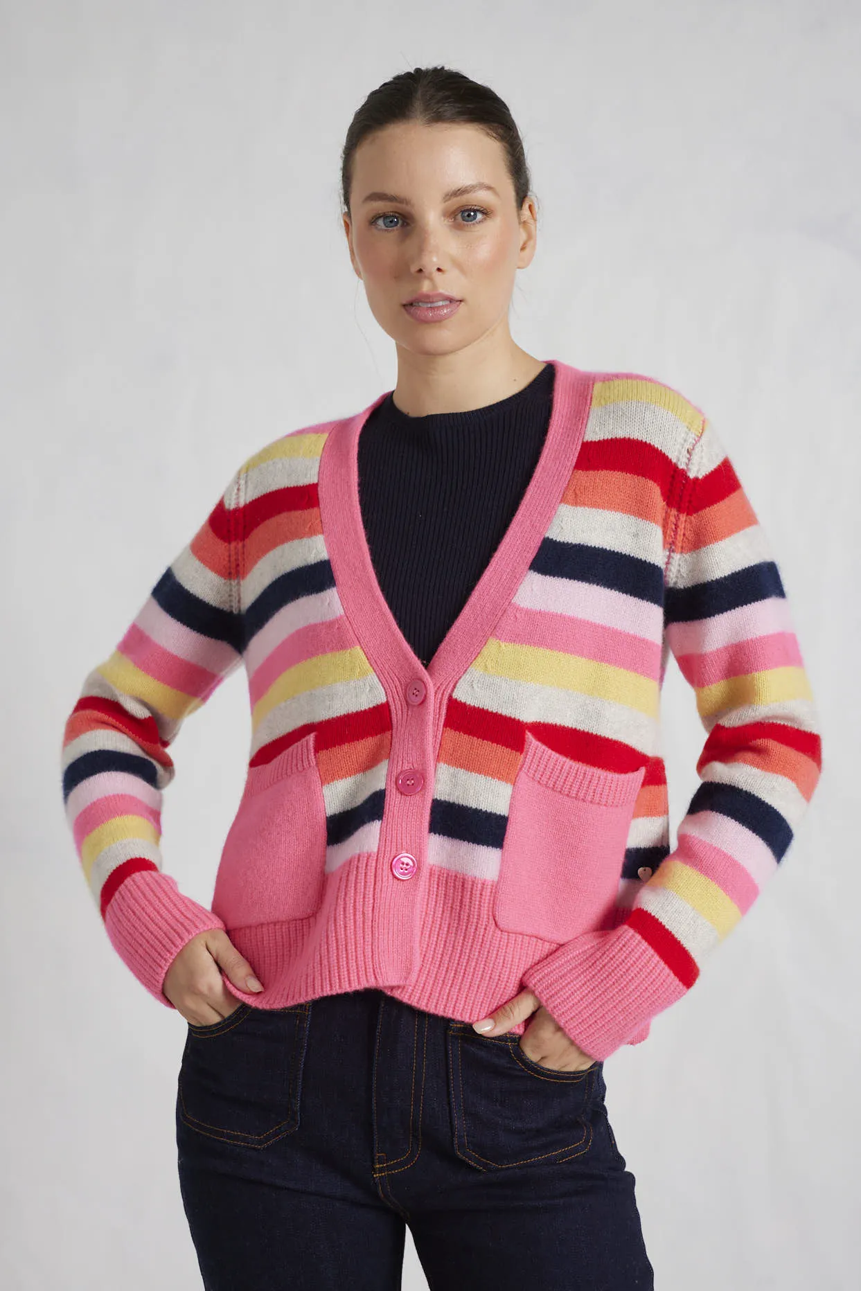 Miki Cashmere Cardigan in Electric Pink