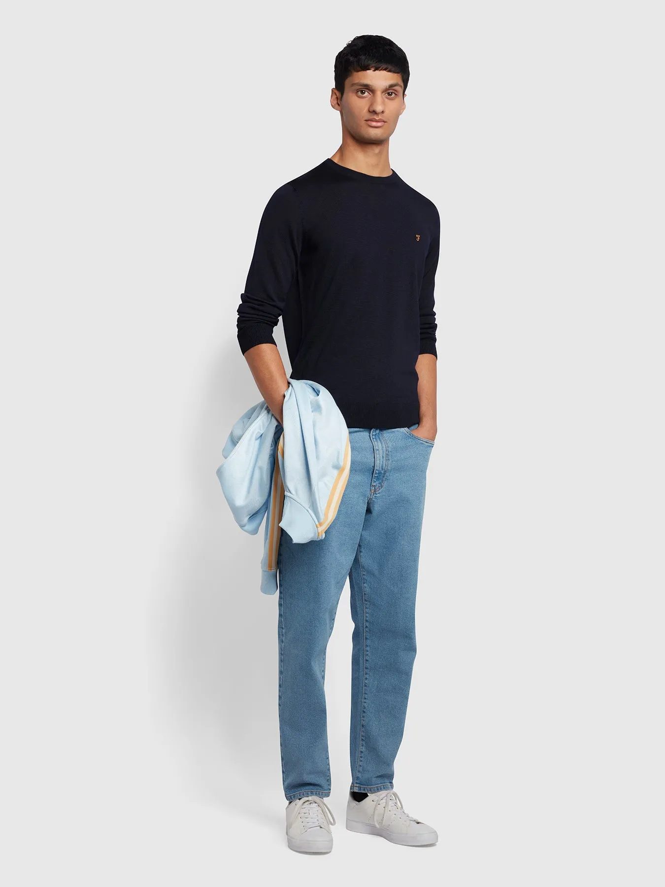 Mullen Merino Wool Crew Neck Sweater In Navy