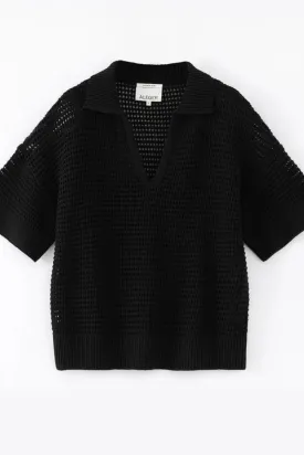 N.305 Cotton/ Cashmere Open Knit Polo Black