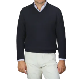 Navy Blue Cashmere V-Neck Sweater