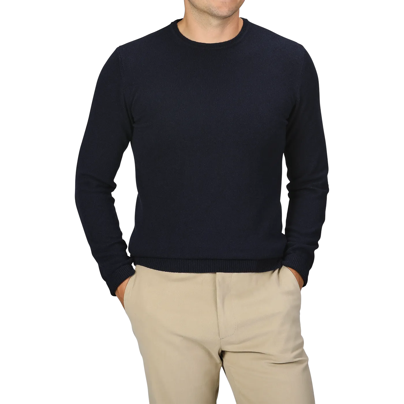 Navy Blue Wool Cashmere Crewneck
