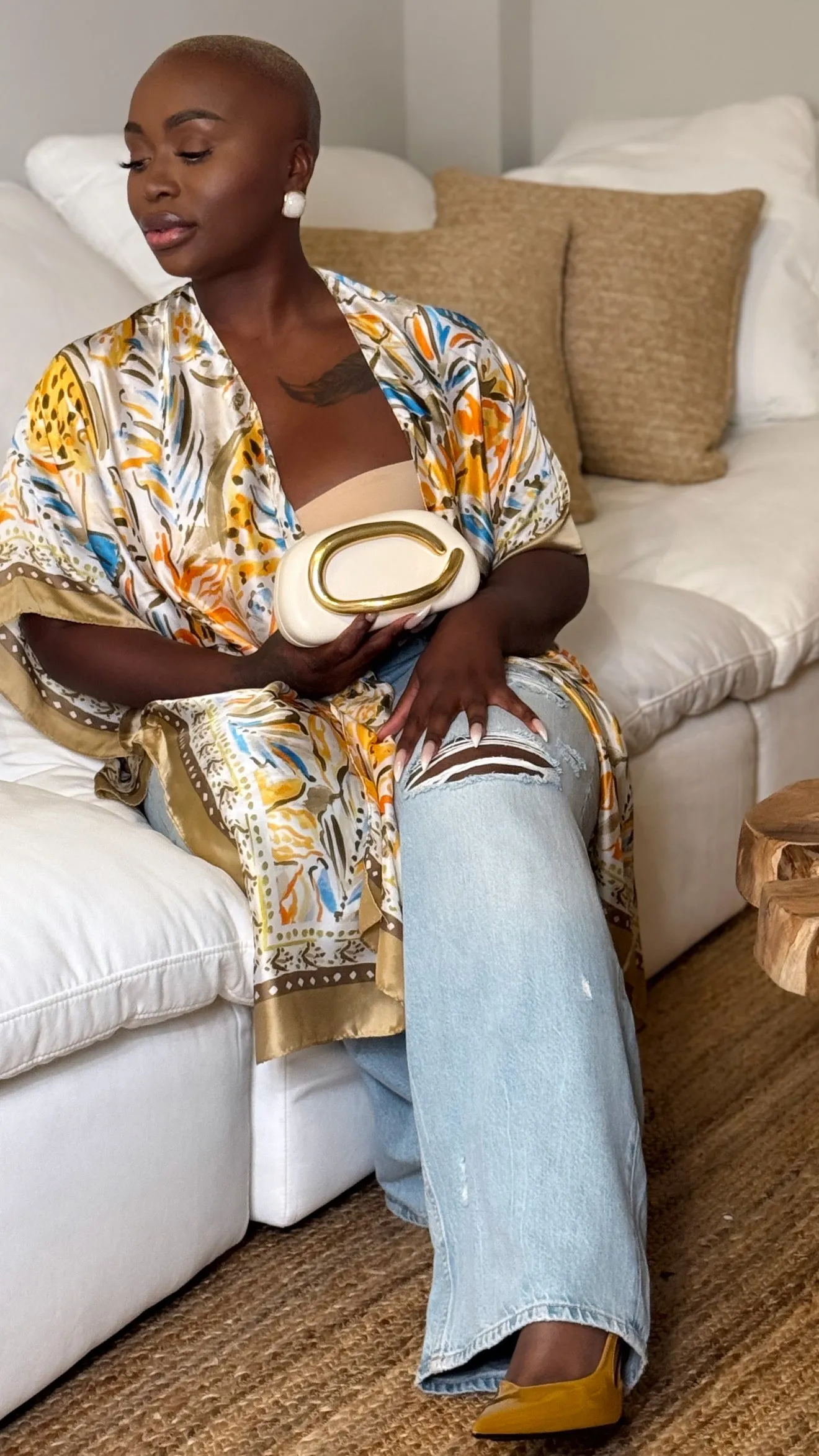 Nude Stripe Silk Kimono Cardigan