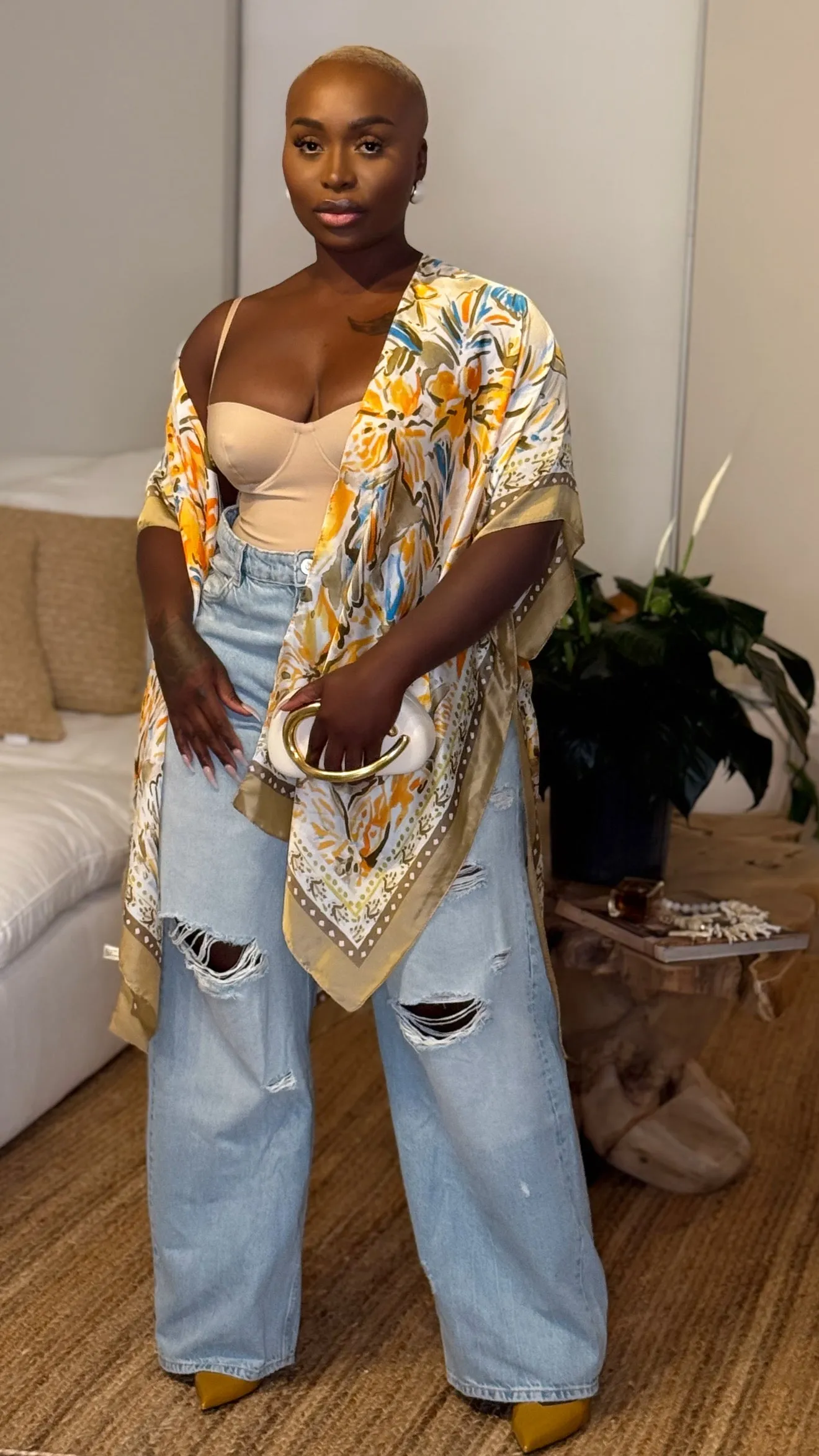 Nude Stripe Silk Kimono Cardigan