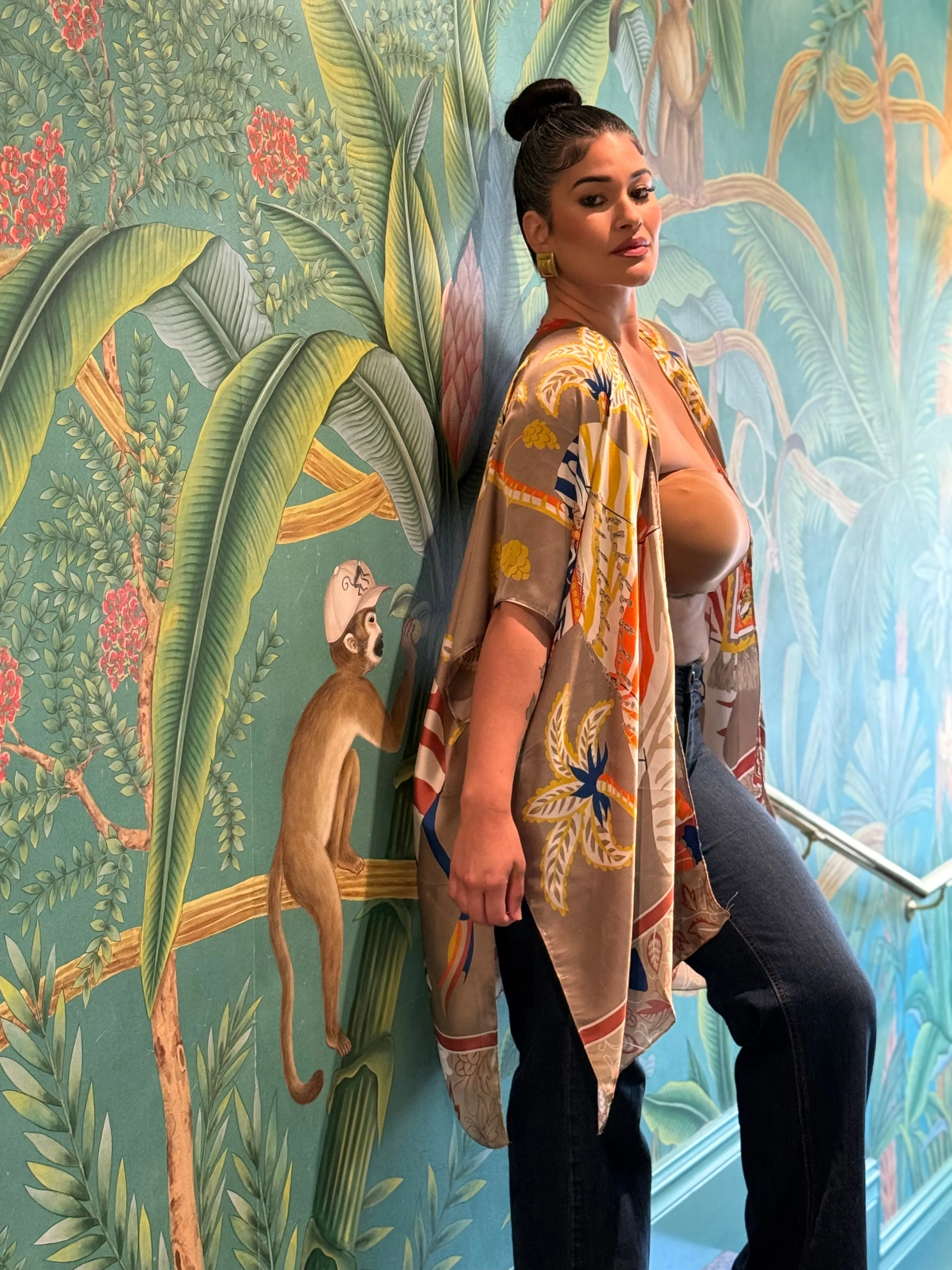 Nude Stripe Zebrs Silk Kimono Cardigan