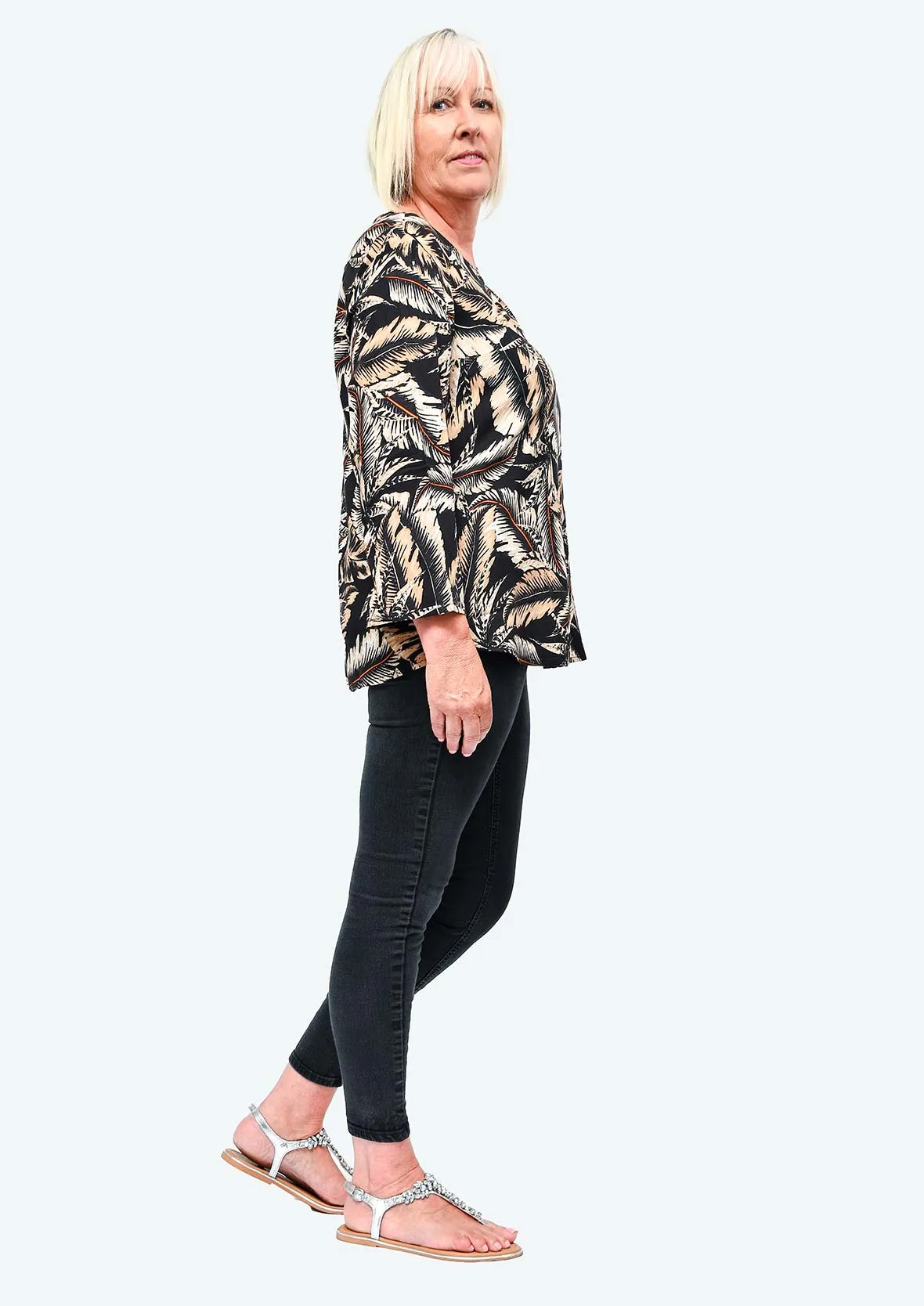 Palm Print Crew Neck Top