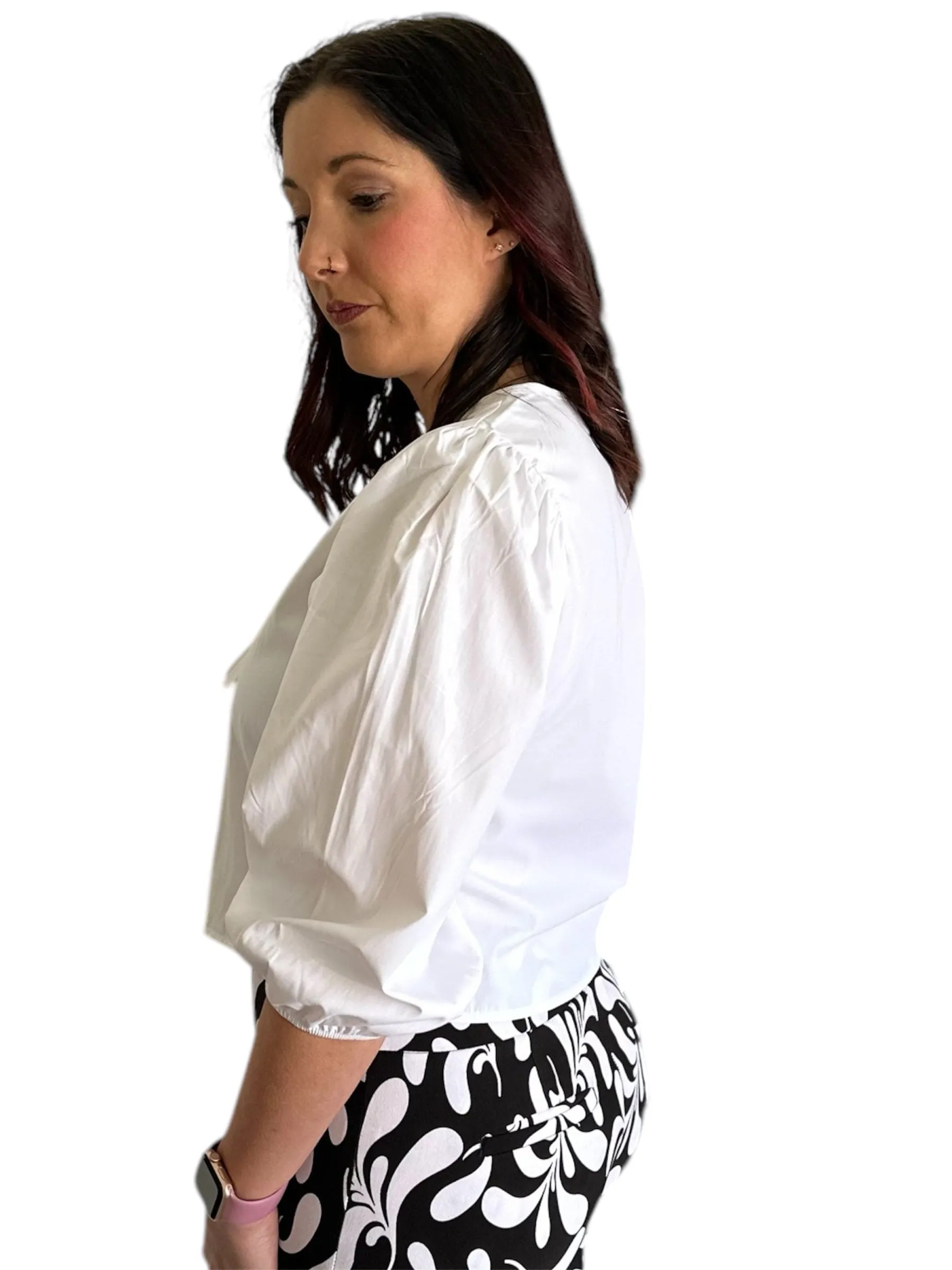 Party Poplin Tie Front Top White