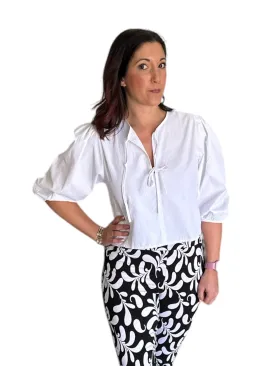 Party Poplin Tie Front Top White